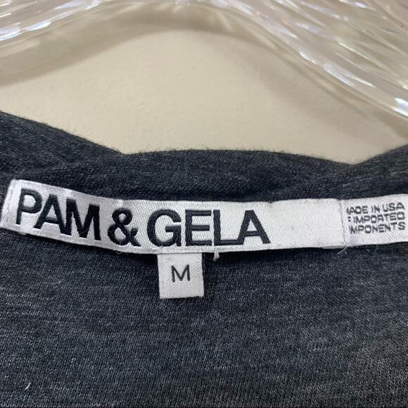 Pam & Gela Midi Zipper Twisted/Ruched Long Sleeve Charcoal Gray Dress - Picture 3 of 8